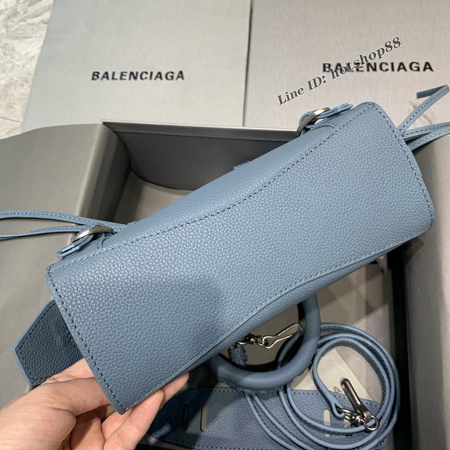 Balenciaga專櫃爆款荔枝紋霧霾藍色手袋手提包 638512 巴黎世家小號Neo Classic機車包 fyj1443